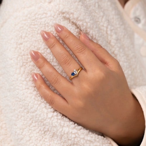 Toi et Moi Heart and Pear Gemstone Ring with V-Shape Band