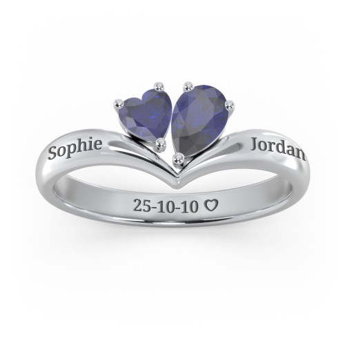 Toi et Moi Heart and Pear Gemstone Ring with V-Shape Band