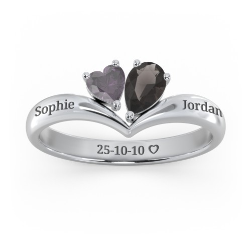 Toi et Moi Heart and Pear Gemstone Ring with V-Shape Band