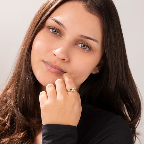 Toi et Moi Heart and Pear Gemstone Ring with V-Shape Band – 10K White Gold with Ruby and Pink Tourmaline