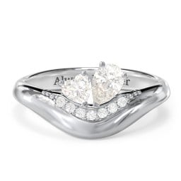 Toi et Moi Heart and Pear Gemstone Ring with Curved Band and Accent Stones