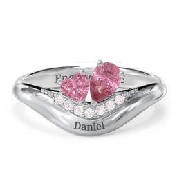 Toi et Moi Heart and Pear Gemstone Ring with Curved Band and Accent Stones