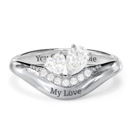 Toi et Moi Heart and Pear Gemstone Ring with Curved Band and Accent Stones