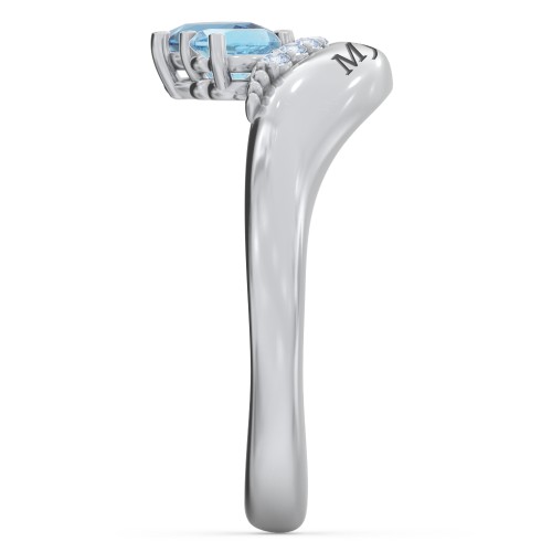 Toi et Moi Heart and Pear Gemstone Ring with Curved Band and Accent Stones