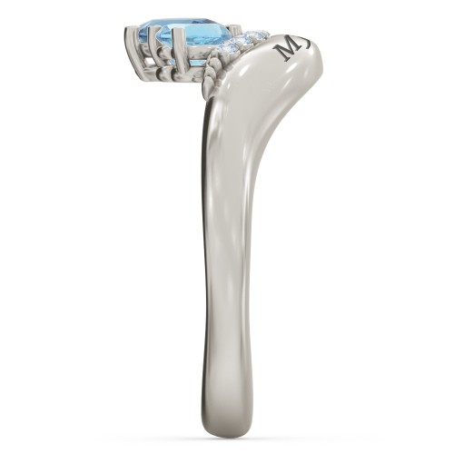 Toi et Moi Heart and Pear Gemstone Ring with Curved Band and Accent Stones – 10K White Gold with Blue Topaz and Fancy Blue Premium Zirconia