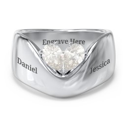 Toi et Moi Pear Gemstone Ring with Wide Curved Band in 925 Sterling Silver with Cubic Zirconia