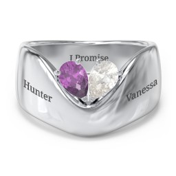 Toi et Moi Pear Gemstone Ring with Wide Curved Band