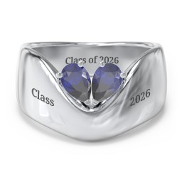 Toi et Moi Pear Gemstone Ring with Wide Curved Band in 925 Sterling Silver with Blue Sapphire