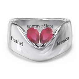 Toi et Moi Pear Gemstone Ring with Wide Curved Band in 925 Sterling Silver with Ruby