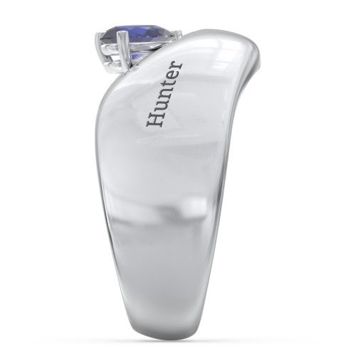 Toi et Moi Pear Gemstone Ring with Wide Curved Band – Sterling Silver with Blue Sapphire