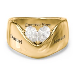 Toi et Moi Pear Gemstone Ring with Wide Curved Band in 10K Solid Yellow Gold with Cubic Zirconia