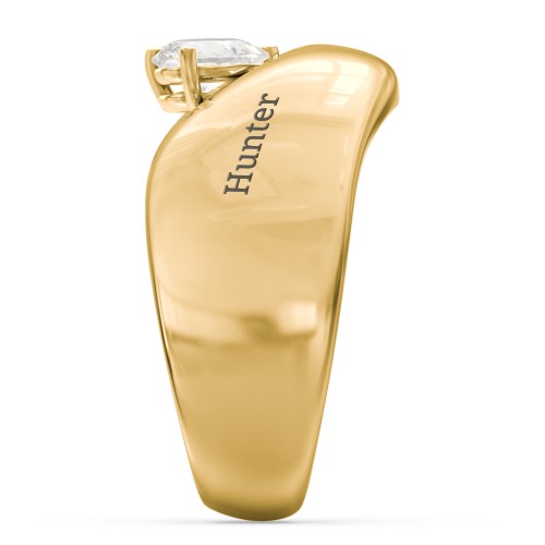 Toi et Moi Pear Gemstone Ring with Wide Curved Band – 10K Yellow Gold with Cubic Zirconia