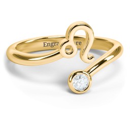 Zodiac Sign & Birthstone Bypass Ring in 18K Gold Plated Silver with Aquamarine