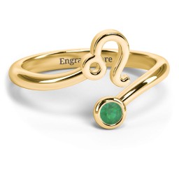 Zodiac Sign & Birthstone Bypass Ring in 18K Gold Plated Silver with Emerald