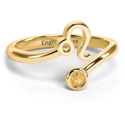 Zodiac Sign & Birthstone Bypass Ring in 18K Gold Plated Silver with Citrine