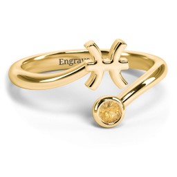 Zodiac Sign & Birthstone Bypass Ring in 18K Gold Plated Silver with Citrine