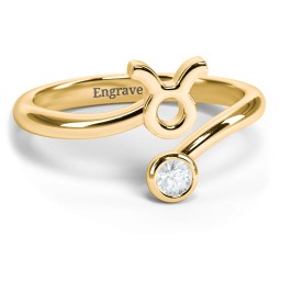 Zodiac Sign & Birthstone Bypass Ring in 18K Gold Plated Silver with Aquamarine