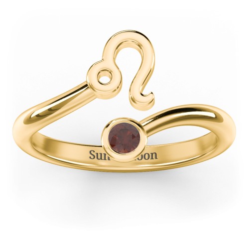 Zodiac Sign & Birthstone Bypass Ring – 18K Gold Plated Silver with Garnet