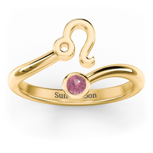 Zodiac Sign & Birthstone Bypass Ring – 18K Gold Plated Silver with Pink Tourmaline