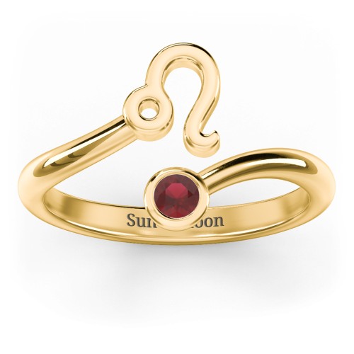 Zodiac Sign & Birthstone Bypass Ring – 18K Gold Plated Silver with Garnet