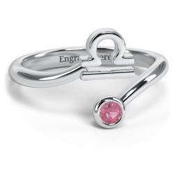 Zodiac Sign & Birthstone Bypass Ring in 925 Sterling Silver with Pink Tourmaline