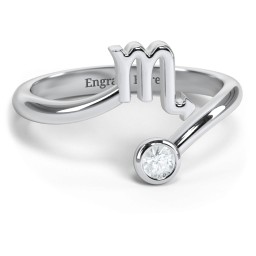 Zodiac Sign & Birthstone Bypass Ring in 925 Sterling Silver with Aquamarine