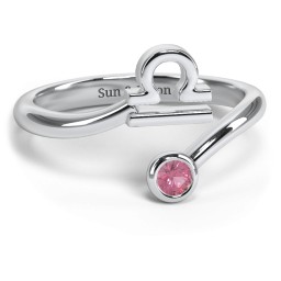 Zodiac Sign & Birthstone Bypass Ring in 925 Sterling Silver with Pink Tourmaline