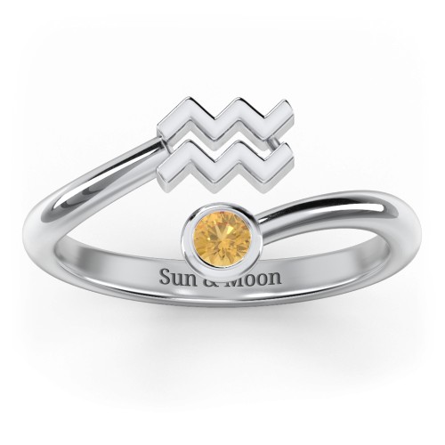 Zodiac Sign & Birthstone Bypass Ring – Sterling Silver with Citrine