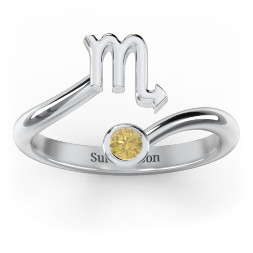 Zodiac Sign & Birthstone Bypass Ring – Sterling Silver with Citrine