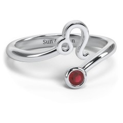 Zodiac Sign & Birthstone Bypass Ring – 10K White Gold with Garnet