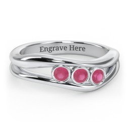 Curved 3 Bezel-Set Round Birthstone Ring