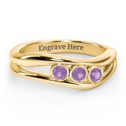 Curved 3 Bezel-Set Round Birthstone Ring in 18K Gold Plated Silver with Amethyst