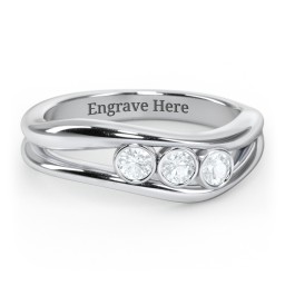 Curved 3 Bezel-Set Round Birthstone Ring