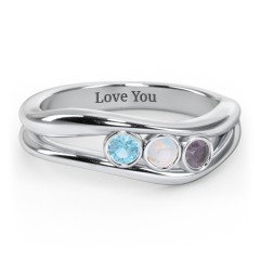 Curved 3 Bezel-Set Round Birthstone Ring – 18K Gold Plated Silver with Blue Topaz, Opal, and Alexandrite
