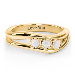 Curved 3 Bezel-Set Round Birthstone Ring in 18K Gold Plated Silver with Opal