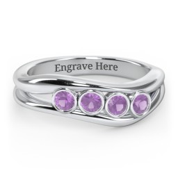 Curved 4 Bezel-Set Round Birthstone Ring