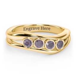 Curved 4 Bezel-Set Round Birthstone Ring in 18K Gold Plated Silver with Alexandrite