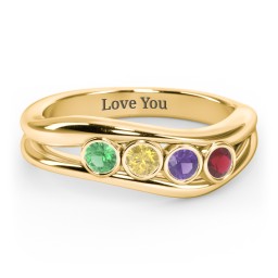 Curved 4 Bezel-Set Round Birthstone Ring