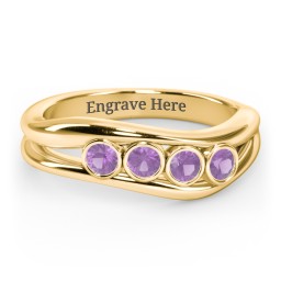 Curved 4 Bezel-Set Round Birthstone Ring in 18K Gold Plated Silver with Amethyst