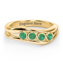 Curved 4 Bezel-Set Round Birthstone Ring in 18K Gold Plated Silver with Emerald
