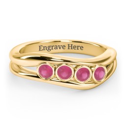 Curved 4 Bezel-Set Round Birthstone Ring in 18K Gold Plated Silver with Ruby