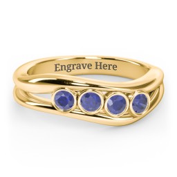 Curved 4 Bezel-Set Round Birthstone Ring in 18K Gold Plated Silver with Blue Sapphire