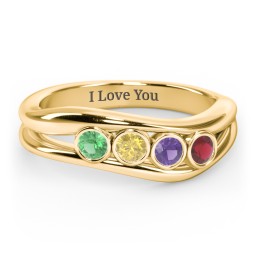 Curved 4 Bezel-Set Round Birthstone Ring in 18K Gold Plated Silver with Emerald, Citrine, Amethyst, and Garnet