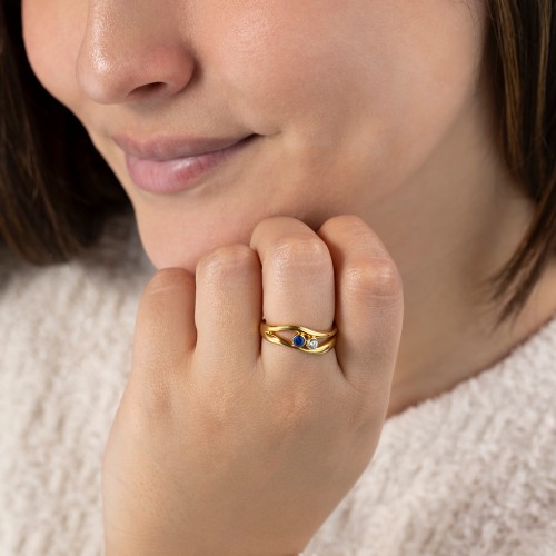 Curved 4 Bezel-Set Round Birthstone Ring – 10K White Gold with Emerald, Citrine, Amethyst, and Garnet
