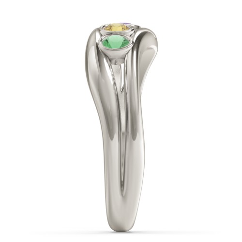 Curved 4 Bezel-Set Round Birthstone Ring – 10K White Gold with Emerald, Citrine, Amethyst, and Garnet