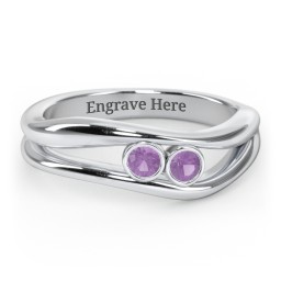 Curved 2 Bezel-Set Round Birthstone Ring