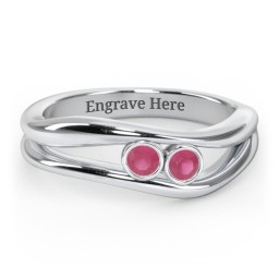 Curved 2 Bezel-Set Round Birthstone Ring