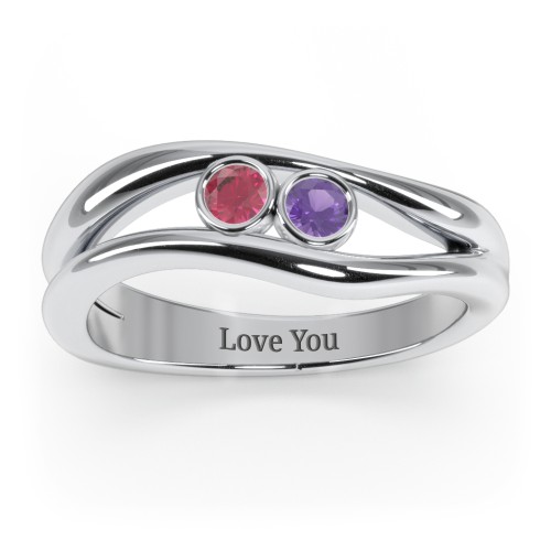 Curved 2 Bezel-Set Round Birthstone Ring