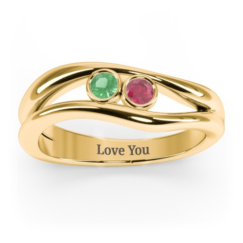 Curved 2 Bezel-Set Round Birthstone Ring