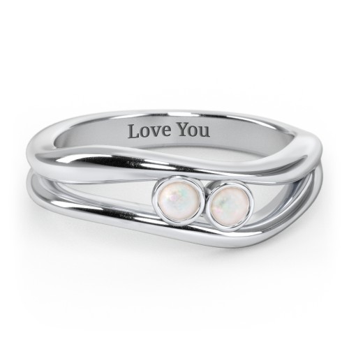 Curved 2 Bezel-Set Round Birthstone Ring